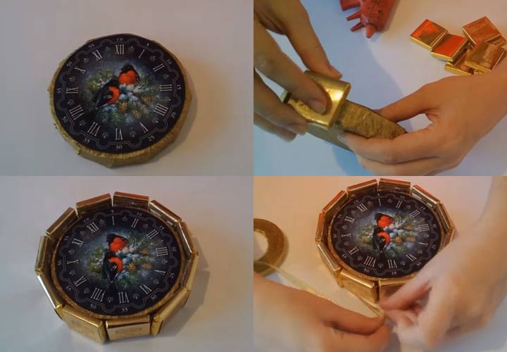 Новогодние часы из конфет пошаговая инструкция шаг 2
