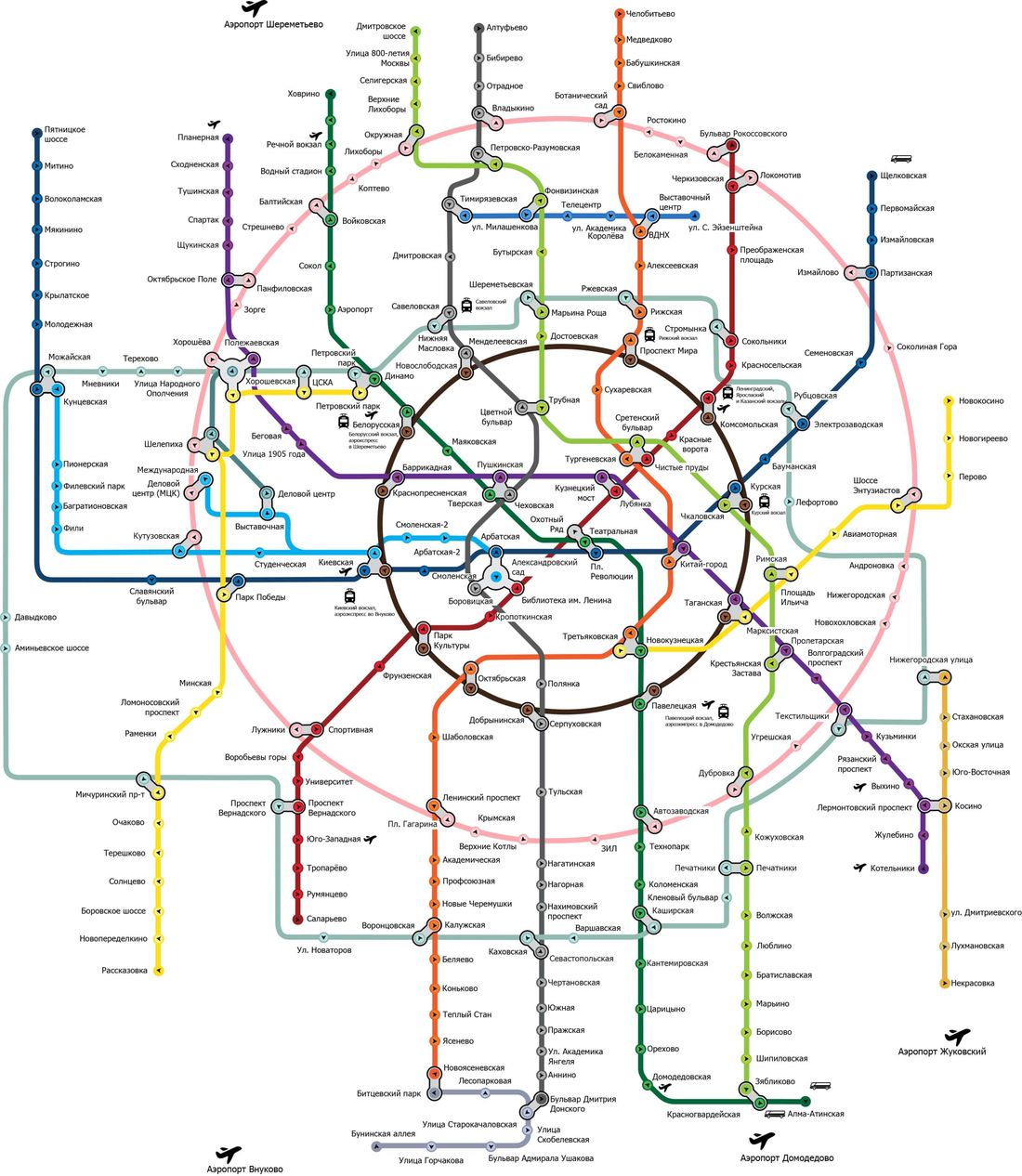 Карта метро с учетом строительства новых станций до 2020 года
