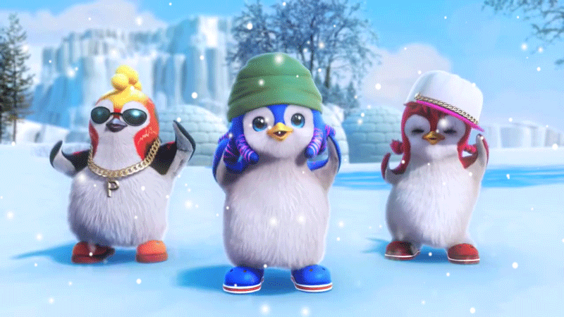 Новогодняя анимация - пингвины 